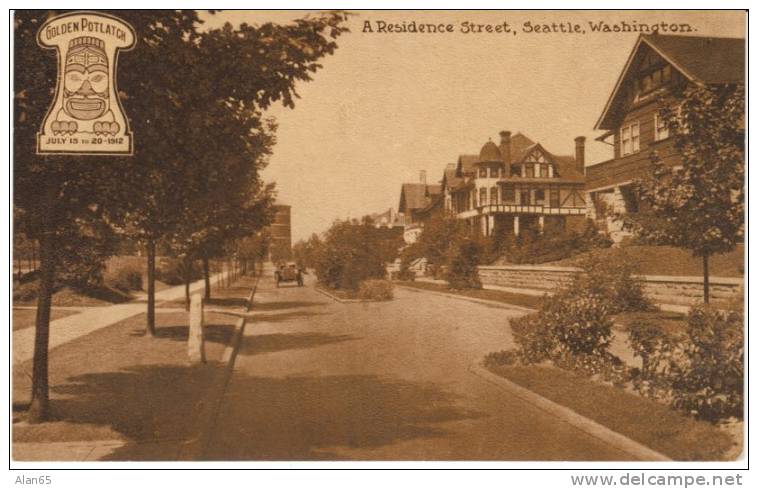 Golden Potlatch 1912 Seattle Celebration, Seattle Washington Residential Neighborhood 1912 Vintage Postcard - Seattle