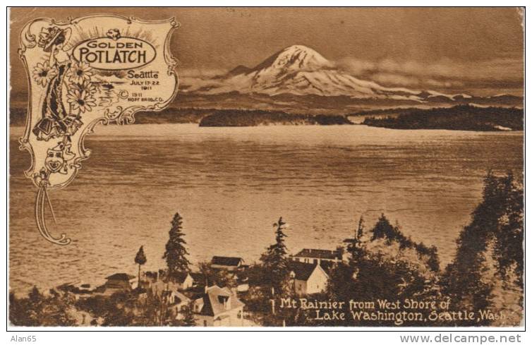 Golden Potlatch 1911 Seattle Celebration, Seattle Washington Lake Washington Neighborhood 1911 Vintage Postcard - Seattle