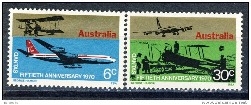 1970 Australia Quantas Airlines 50th Anniversary MNH Scott # 491-492 - Ongebruikt