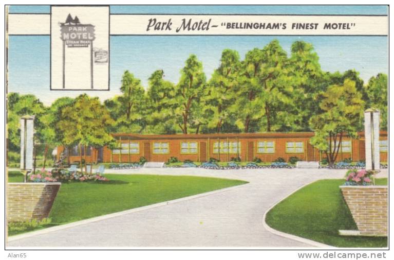Park Motel, Bellingham WA 1940s/50s Vintage Linen Postcard, Lodging - Altri & Non Classificati