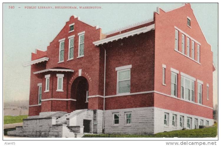 Public Library Bellingham WA, Whatcom County Library On 1910s Vintage Postcard - Sonstige & Ohne Zuordnung