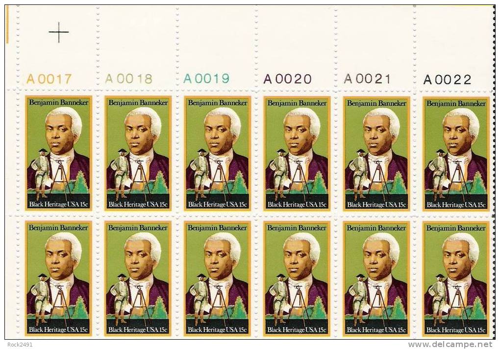 US Scott 1804 - Plate Block Of 12 (top) - Benjamin Banneker 15 Cent - Mint Never Hinged - Plate Blocks & Sheetlets