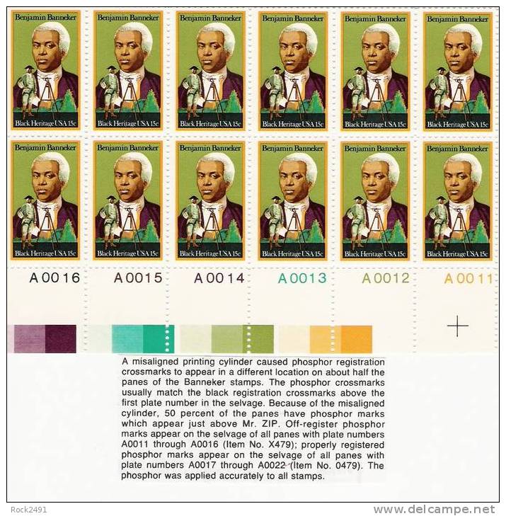 US Scott 1804 - Plate Block Of 12 (bottom) - Benjamin Banneker 15 Cent - Mint Never Hinged - Plate Blocks & Sheetlets