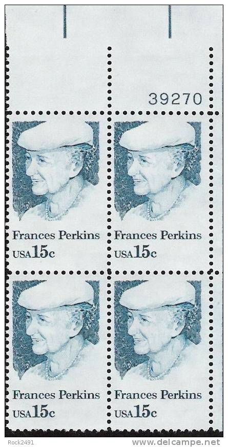 US Scott 1821 - Plate Block Of 4 39270  - Francis Perkins 15 Cent - Mint Never Hinged - Números De Placas