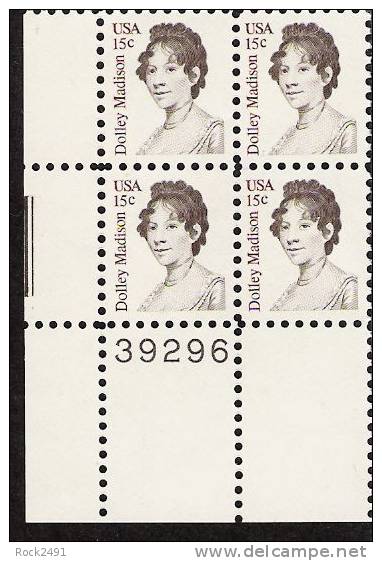 US Scott 1822 - Plate Block Of 4 39296 - Dolley Madison 15 Cent - Mint Never Hinged - Números De Placas