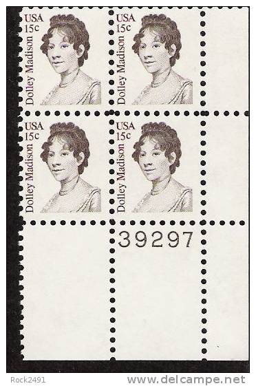 US Scott 1822 - Plate Block Of 4 39297 - Dolley Madison 15 Cent - Mint Never Hinged - Números De Placas