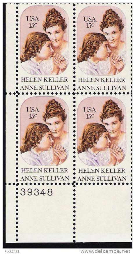 US Scott 1824 - Plate Block Of 4 39348 - Helen Keller 15 Cent - Mint Never Hinged - Números De Placas