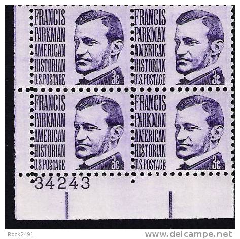 US Scott 1281 - Plate Block Of 4 Lower Left Plate # 34243 - Francis Parkman 3 Cent Mint Never Hinged - Números De Placas