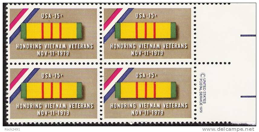 US Scott 1802 - Copyright Block Of 4 - Vietnam Vets 15 Cent - Mint Never Hinged - Blocs-feuillets