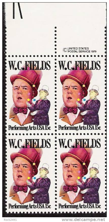 US Scott 1803 - Copyright Block Of 4 - W C Fields 15 Cent - Mint Never Hinged - Blocs-feuillets