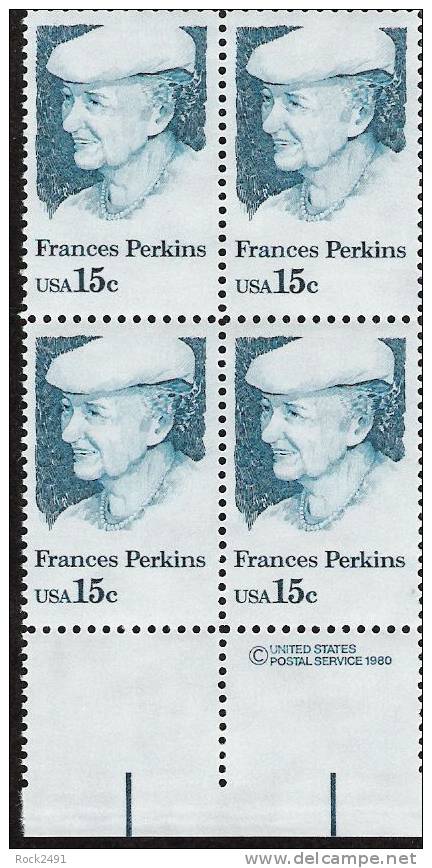 US Scott 1821 - Copyright Block Of 4 - Francis Perkins 15 Cent - Mint Never Hinged - Blokken & Velletjes