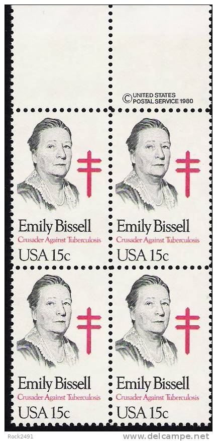 US Scott 1823 - Copyright Block Of 4 - Emily Bissell 15 Cent -Mint Never Hinged - Blocs-feuillets