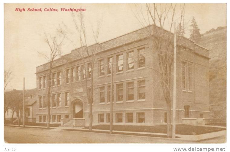 Colfax WA High School, Whitman County, On 1910s Vintage Postcard - Autres & Non Classés