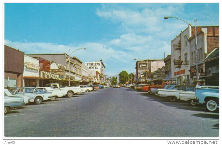 Chehalis WA, Lewis County, Street Scene, 1960s Vintage Autos Trucks, Business Signs On Chrome Postcard - Andere & Zonder Classificatie