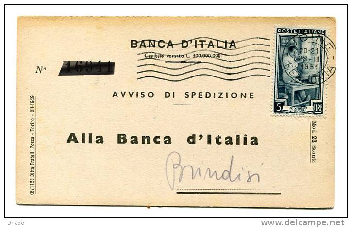 CARTOLINA PUBBLICITA BANCA D´ITALIA AVVISO DI SPEDIZIONE - Banken