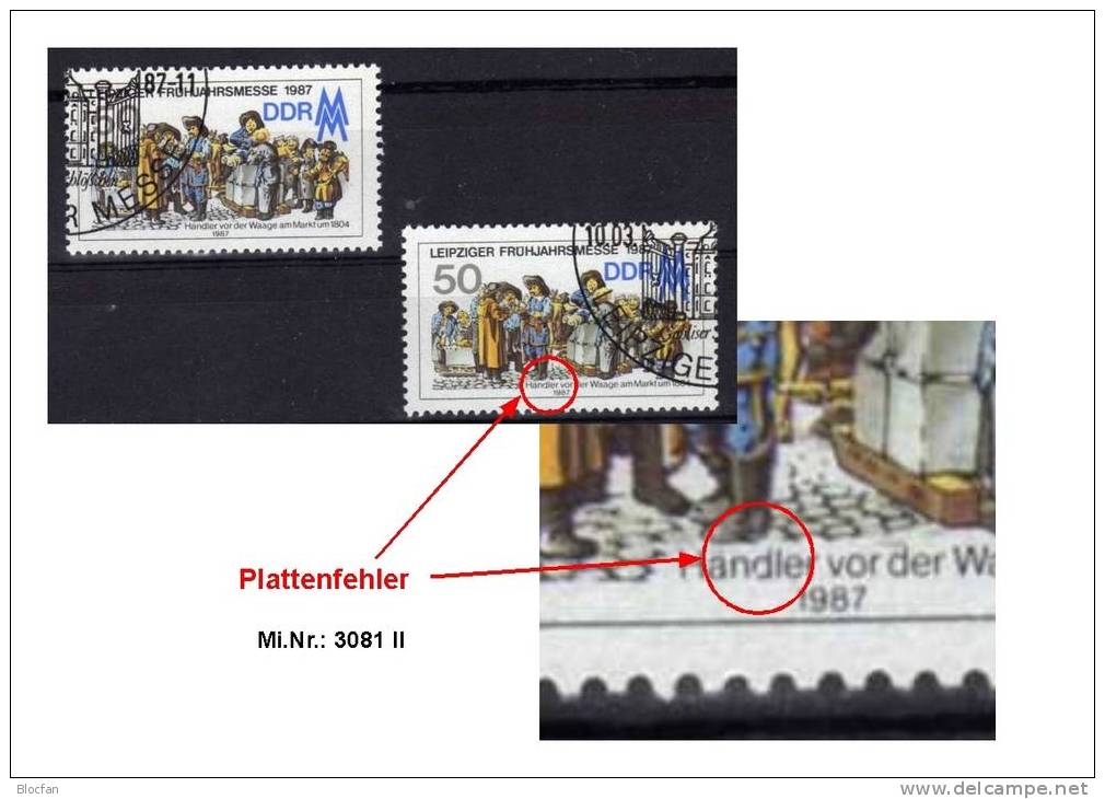 Messe Leipzig 1987 DDR 3081 II O 71€ Defektes D In Händler/ Vergleichsstück Vor Waage Am Markt Error On Stamp Of Germany - Variedades Y Curiosidades