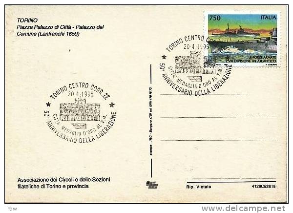 ITALIA 1995 CARTOLINA: TORINO M.O.V.M. 50° ANNIVERSARIO LIBERAZIONE. ANNULLO SPECIALE TORINO - WW2