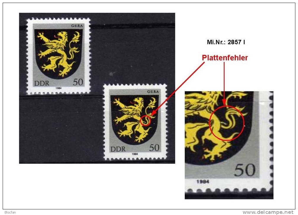 Wappen Löwe Mit Dicken Schwanz DDR 2857 I ** 31€ Mit Vergleichsstück - Plaatfouten En Curiosa