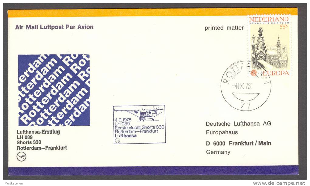 Netherlands-Germany Lufthansa Erstflug Brief 1st Flight Cover 1978 LH 089 Shorts 330 Rotterdam-Frankfurt EUROPA CEPT II - Posta Aerea