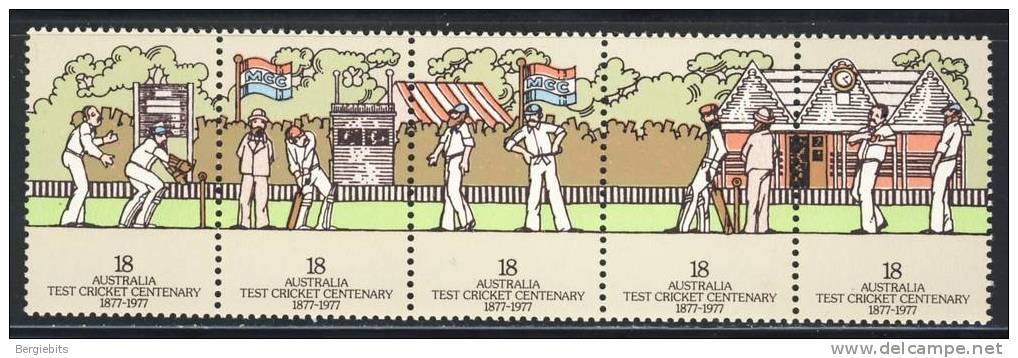 1977 Australia Complete Strip Of 5 Cricket MNH Scott # 665a - Mint Stamps