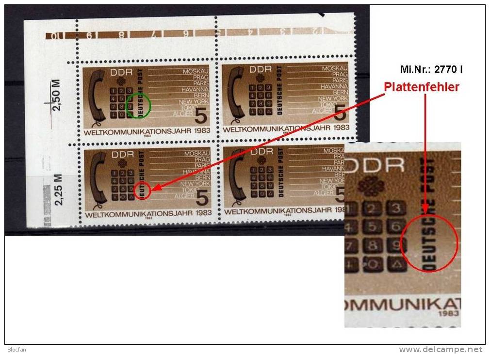 Kommunikationsjahr Mit U Links Angeschrägt DDR 2770 I ** 50€ Mit Vergleichsstück - Errors & Oddities