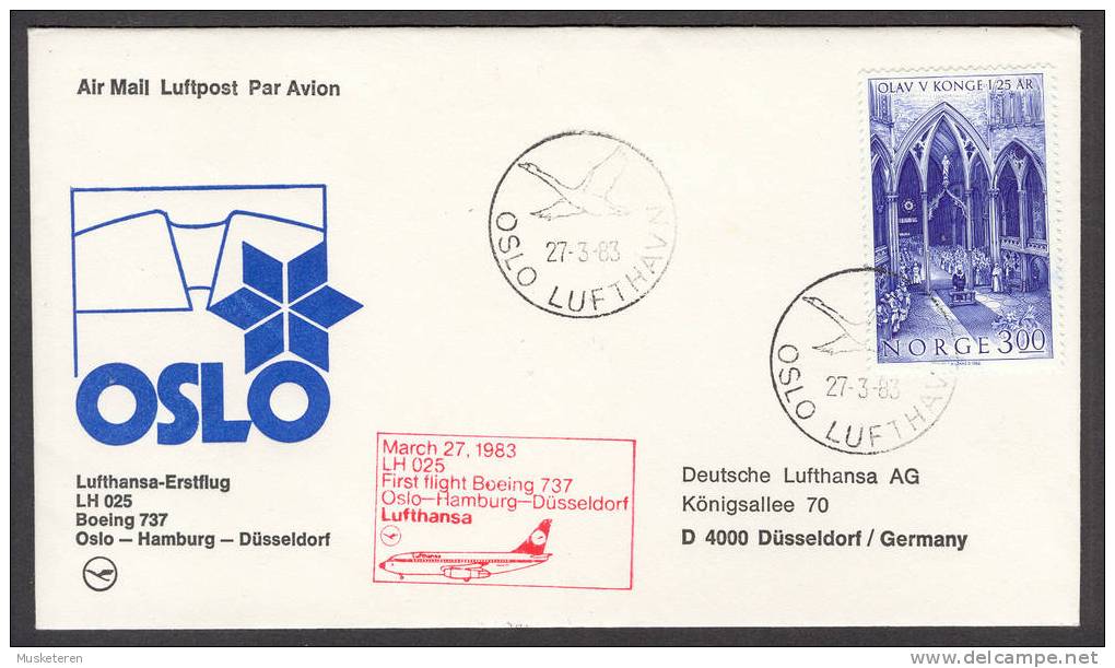 Norway-Germany Lufthansa Erstflug Brief 1st Flight Cover 1983 LH 025 Oslo-Hamburg-Düsseldorf - Cartas & Documentos