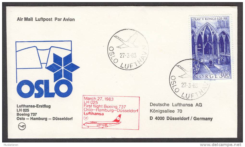 Norway-Germany Lufthansa Erstflug Brief 1st Flight Cover 1983 LH 025 Oslo-Hamburg-Düsseldorf - Briefe U. Dokumente