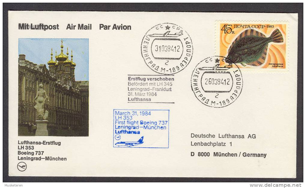 Soviet Union-Germany Lufthansa Erstflug Brief 1st Flight Cover 1984 LH 353 Verschoben LH345 Boing 737 Leningrad-München - Cartas & Documentos