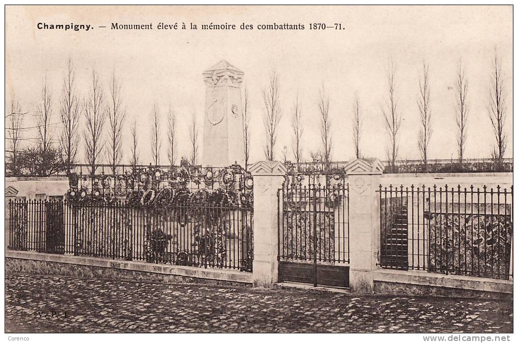 1423   CHAMPIGNY   Monument Des Combattants  Non écrite Dos Non Séparé Avant 1904 - Champigny