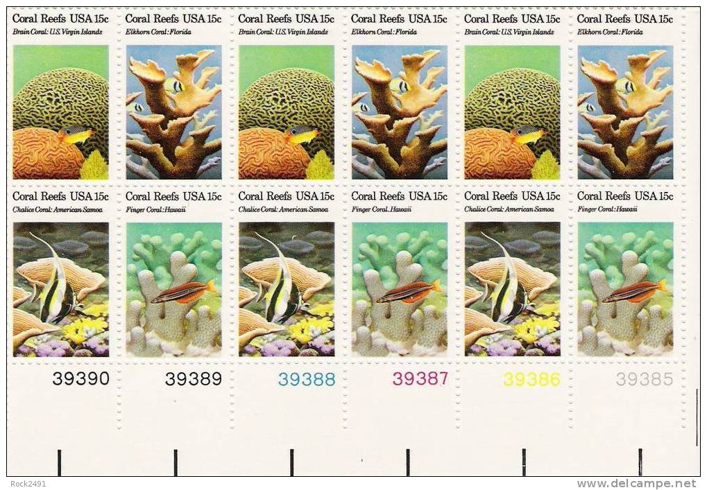 US Scott 1830a (1827 1828 1829 1830) - Plate Block Of 12 - Coral Reefs 15 Cent - Mint Never Hinged - Números De Placas