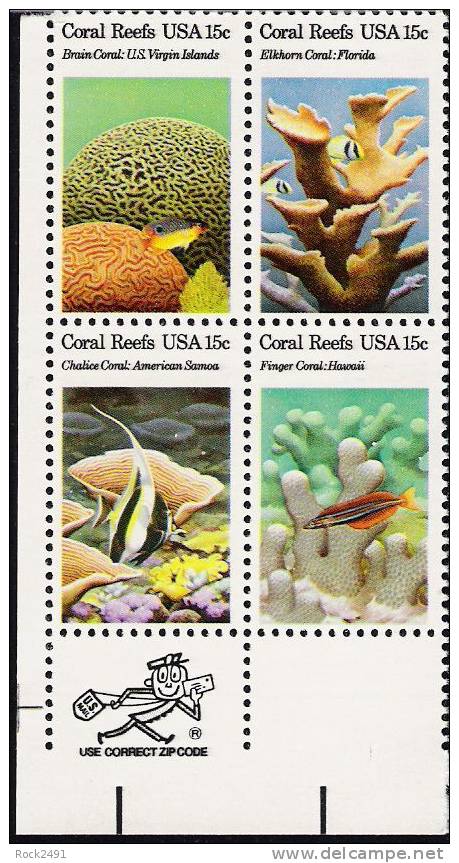 US Scott 1830a (1827 1828 1829 1830) - Zip Block Of 4 - Coral Reefs 15 Cent - Mint Never Hinged - Blocs-feuillets