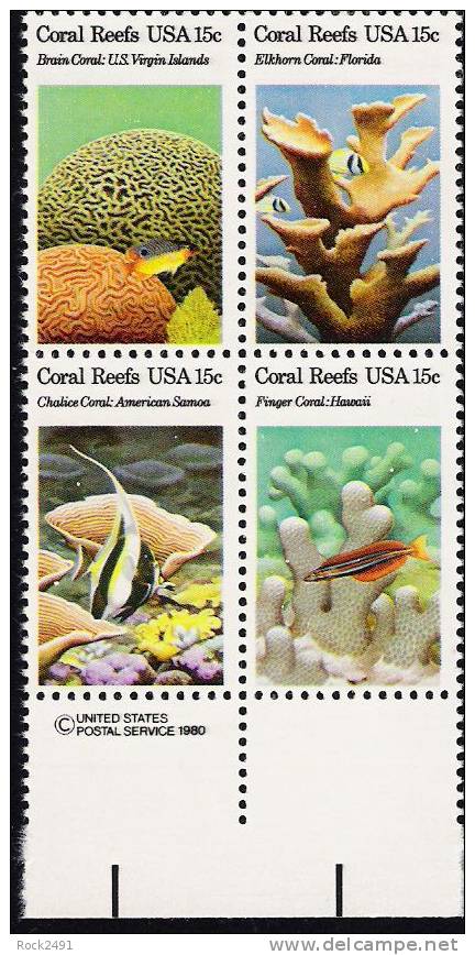 US Scott 1830a (1827 1828 1829 1830) - Copyright Block Of 4 - Coral Reefs 15 Cent - Mint Never Hinged - Blokken & Velletjes