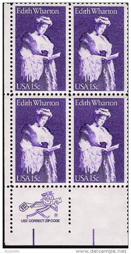 US Scott 1832 - Zip Block Of 4 - Edith Wharton 15 Cent - Mint Never Hinged - Blocchi & Foglietti