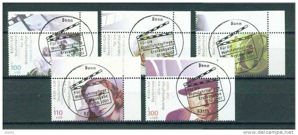 Germany 2001 Michel Nr.2218-22  "Schauspieler,Greta Garbo,Charlie Chaplin, " 5 Werte  Used,gestempelt Voll ESST Bonn - Used Stamps