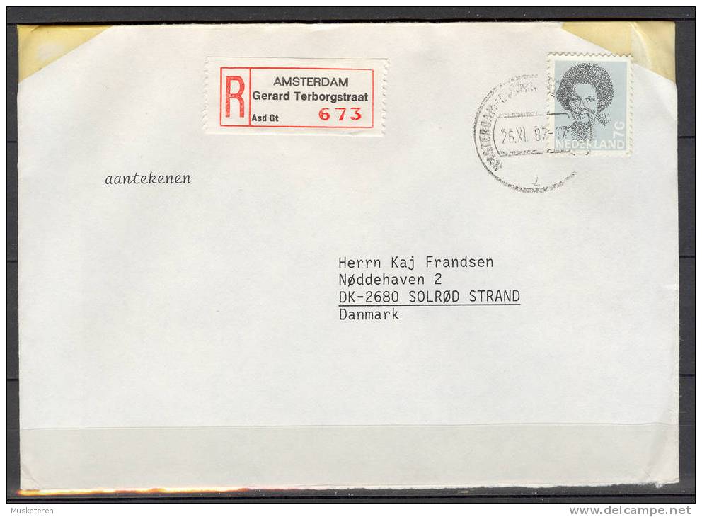 Netherlands Registered Amsterdam Gerard Terborgstraat 1987 Cover To Denmark Queen Beatrix - Lettres & Documents