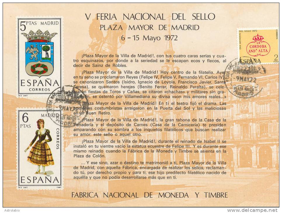 España 1972 " V Feria Nacional Del Sello " Hoja Recuerdo Edifil 3 Matasellada - Souvenirbögen