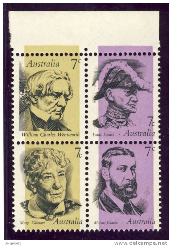 1973 Australia  MNH Complete Block Of 4 Famous Australians Scott # 549a - Mint Stamps