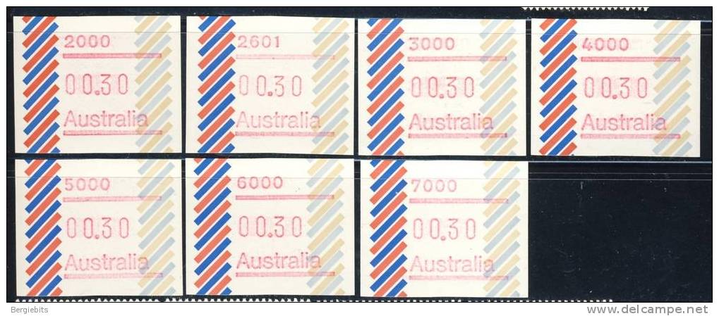 1984 Australia  MNH  Set Of 7  Automat Stamps  Scott # - Timbres De Distributeurs [ATM]