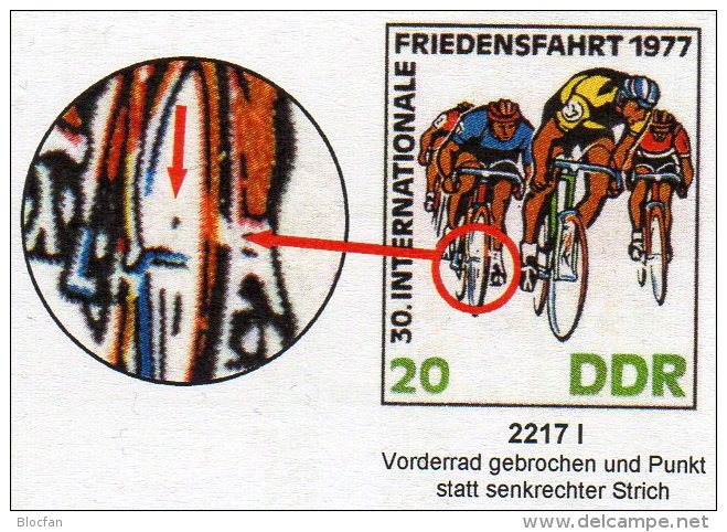 Radfahrt 1977 DDR 2216/8+Bg. DV I ** 57€ ZD-Bogen Dreierstreifen 30.Friedensfahrt-Rennen Sport Bloc Sheetlet Bf Germany - Plaatfouten En Curiosa