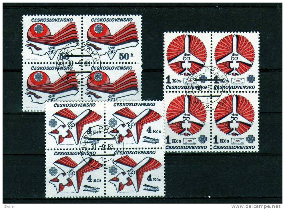 Jahr Der Kommunikation 1983 CSSR 2727/9 Im 4-Block O 2€ UNO-Serie Flugzeug IL-62 Iljuschin Airplane Bf Tschechoslowakei - Usados