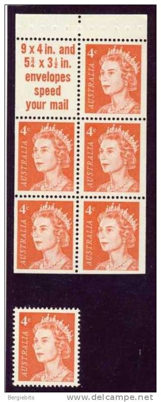 1966-71 Australia  MNH  Complete Booklet Pane Of 4 Cent Queen Scott # 397a + Single - Mint Stamps