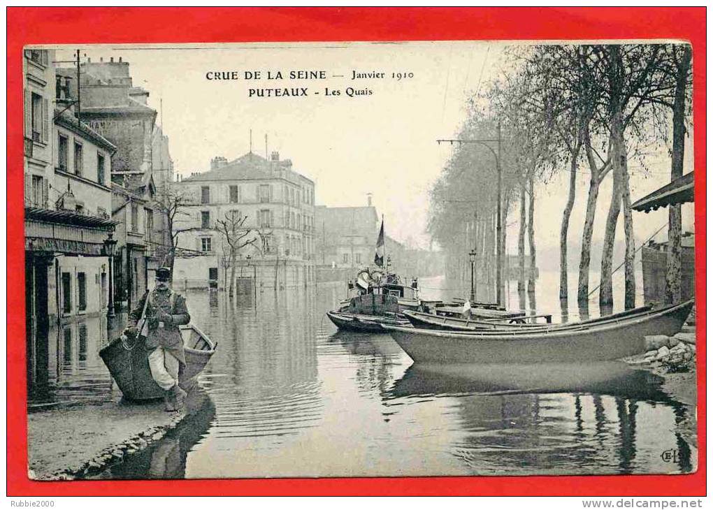 PUTEAUX 1910 LES QUAIS JANVIER 1910 CRUE DE LA SEINE CARTE EN BON ETAT - Puteaux