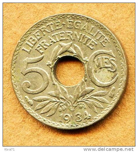5 Centimes  "Lindauer" 1934    SUP - 5 Centimes