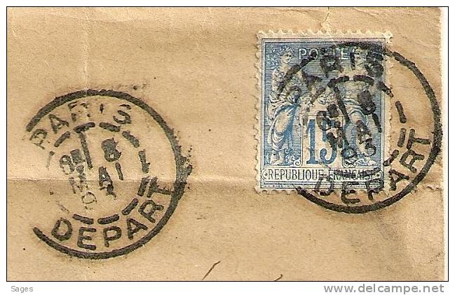 Lettre SAGE PARIS,DEPART, 8 Mai 1893. - 1877-1920: Periodo Semi Moderno