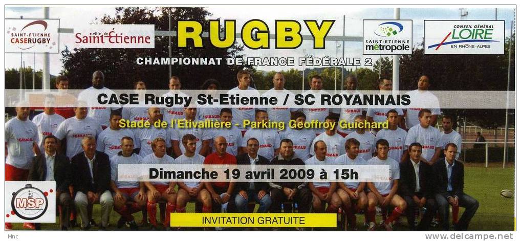 Billet SAINT ETIENNE / SC Royans 2008/2009 Fédéral 2 - Rugby