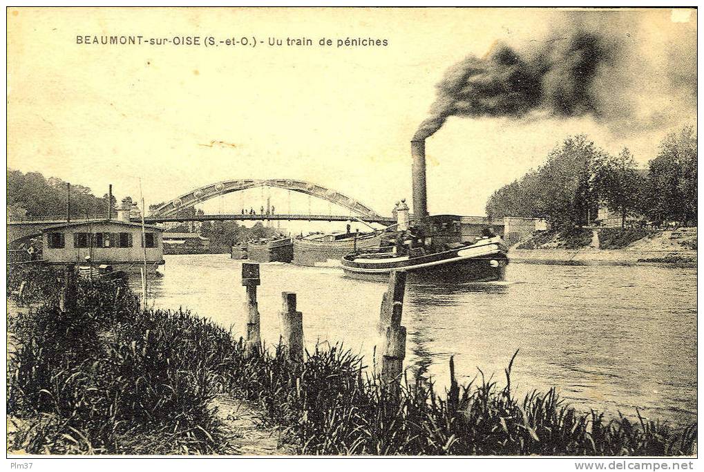 BEAUMONT SUR OISE - Un Train De Péniches - Remorqueur - CP écrite - Beaumont Sur Oise