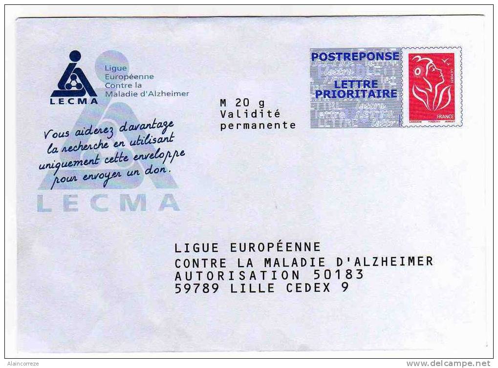 Entier Postal PAP Réponse Postreponse Nord Lille Ligue Européenne Contre Maladie D´Alzheimer  N° Au Dos 08P239 - PAP: Antwort/Lamouche