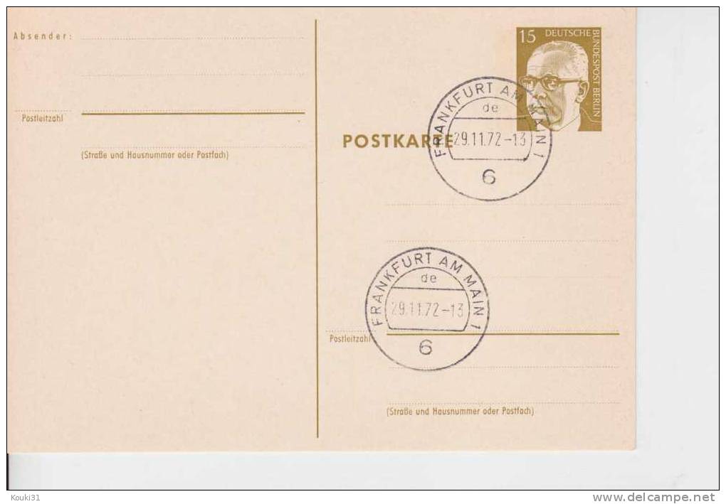 Berlin Entier Postal Au Type Heinemann , Cachet De Frankfurt - Postcards - Used