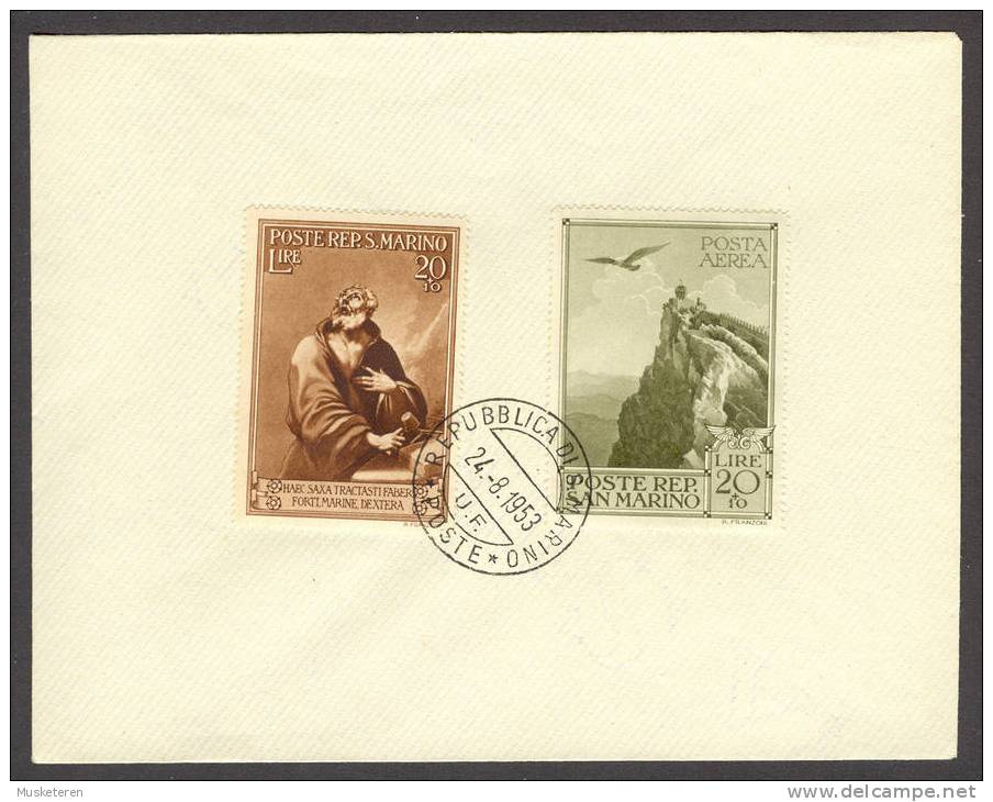 San Marino Mi. 311-12 Holy Marinus & Monte Titano On Deluxe 1953 Cancelled Cover - Storia Postale