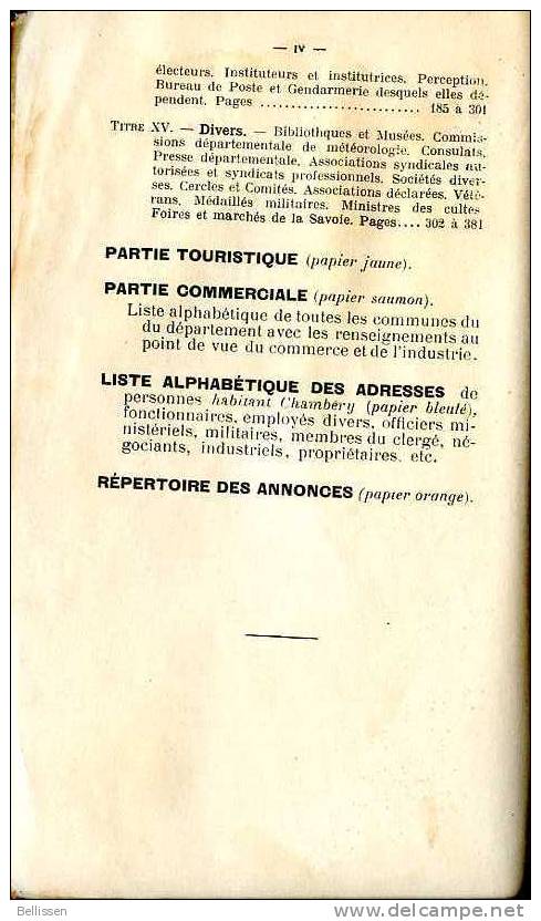 Annuaire Officiel De Savoie 1934 Administratif,touristique,commercial Et Industriel,Imp. Chambérienne - Rhône-Alpes